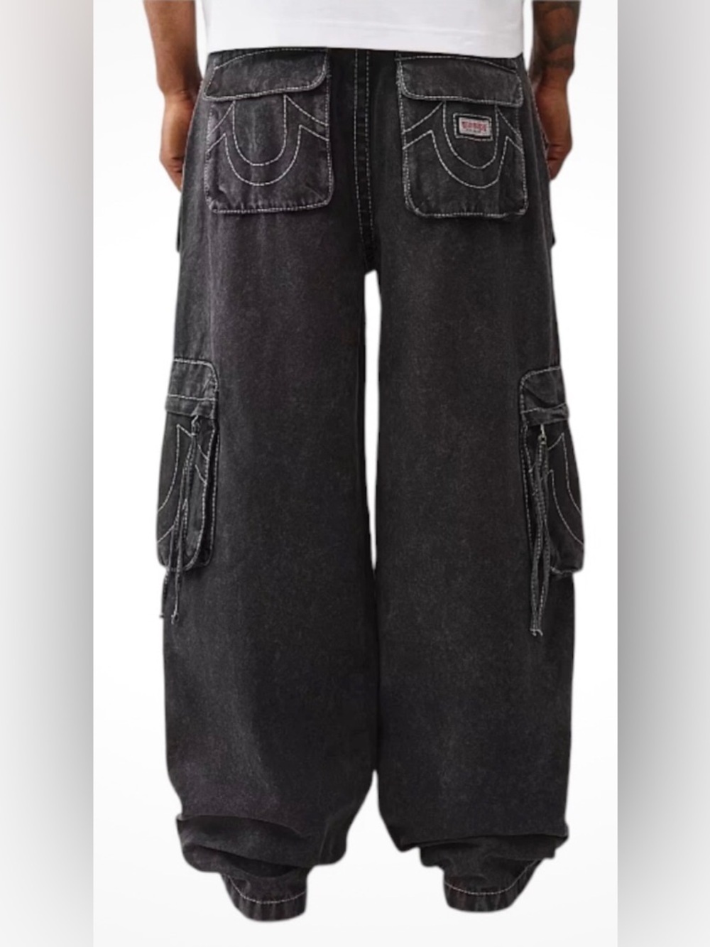 True Religion Mens Wide Leg Black Cargo Jeans Size 32X32